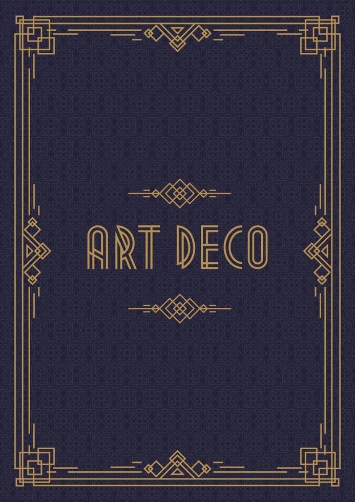 Wedding invitation card template art deco style with frame gold color vector