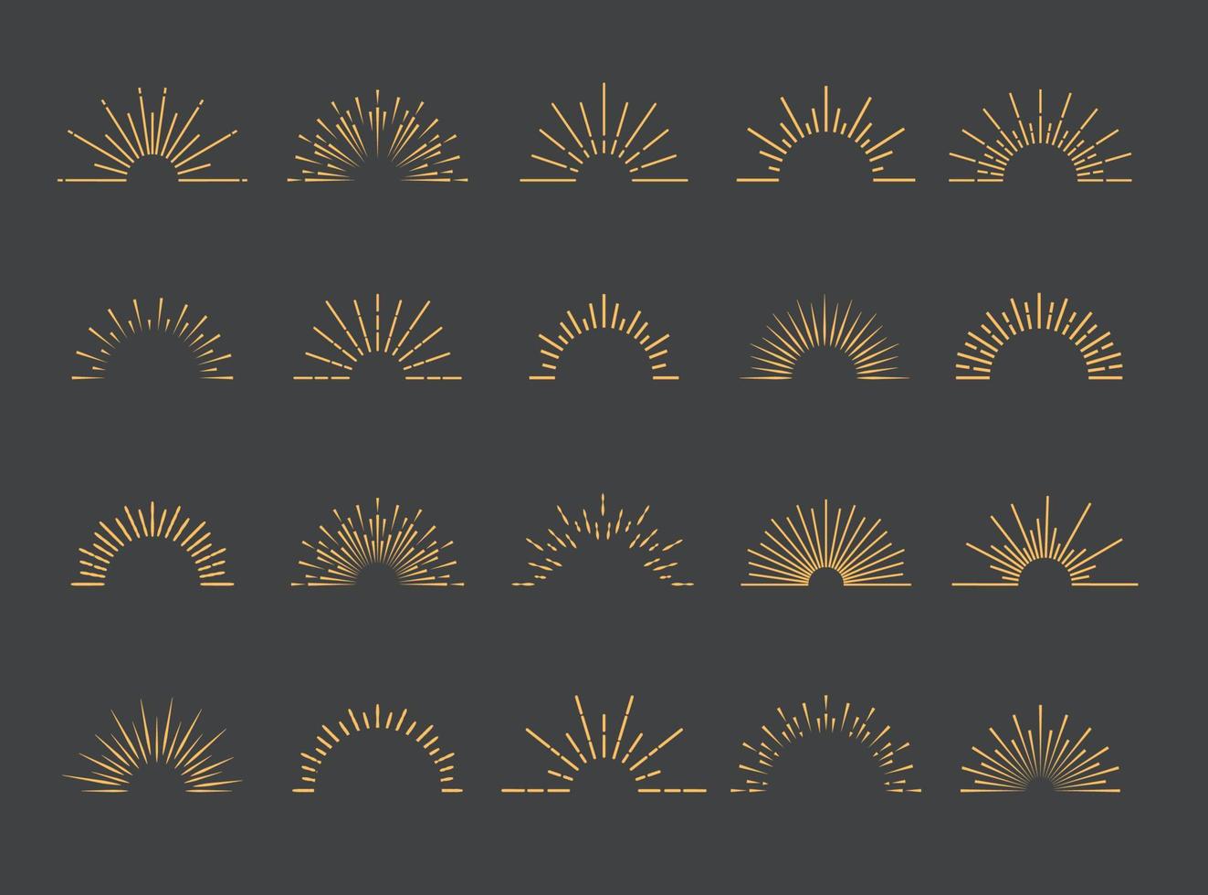 vector sunburst establece estilo dorado aislado en fondo gris para emblema