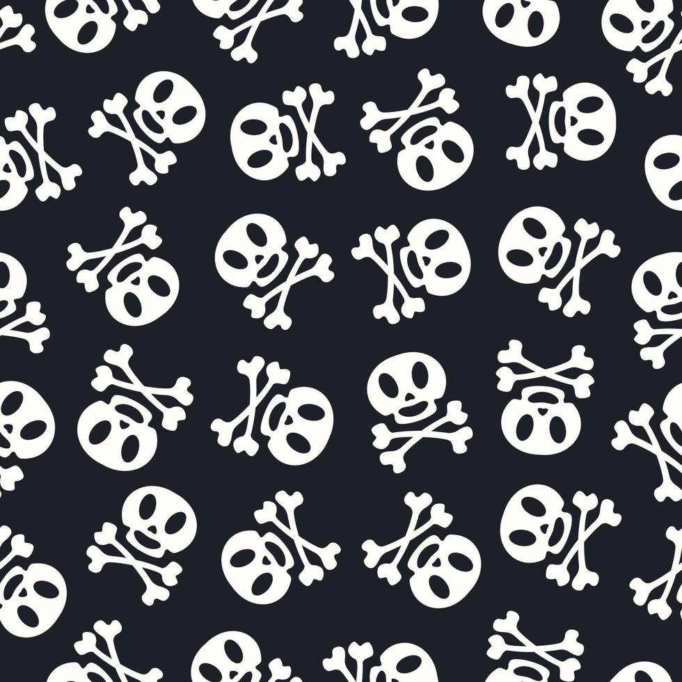 Halloween pattern skull white color on black background vector