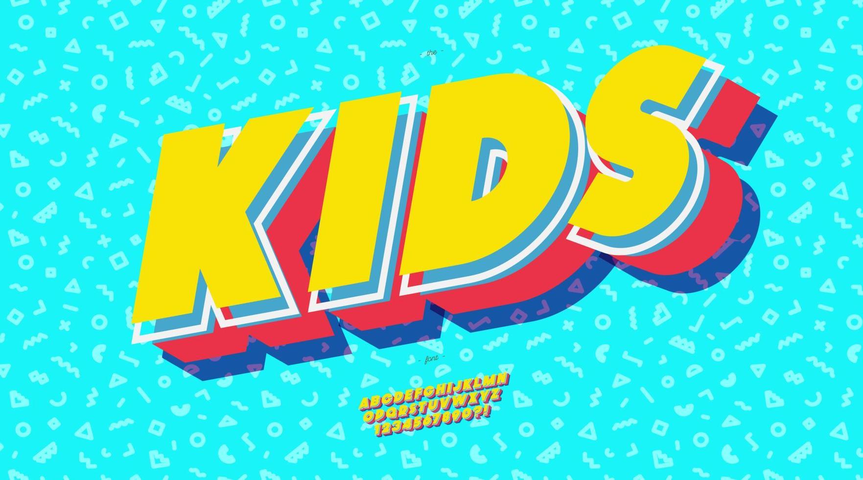 Vector kids font 3d bold typography