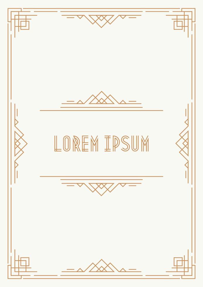 Greeting card template art deco style with gold frame on white background vector