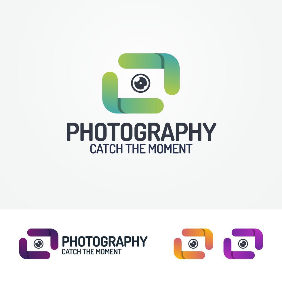 logotipo de fotografía con lentes y líneas vector