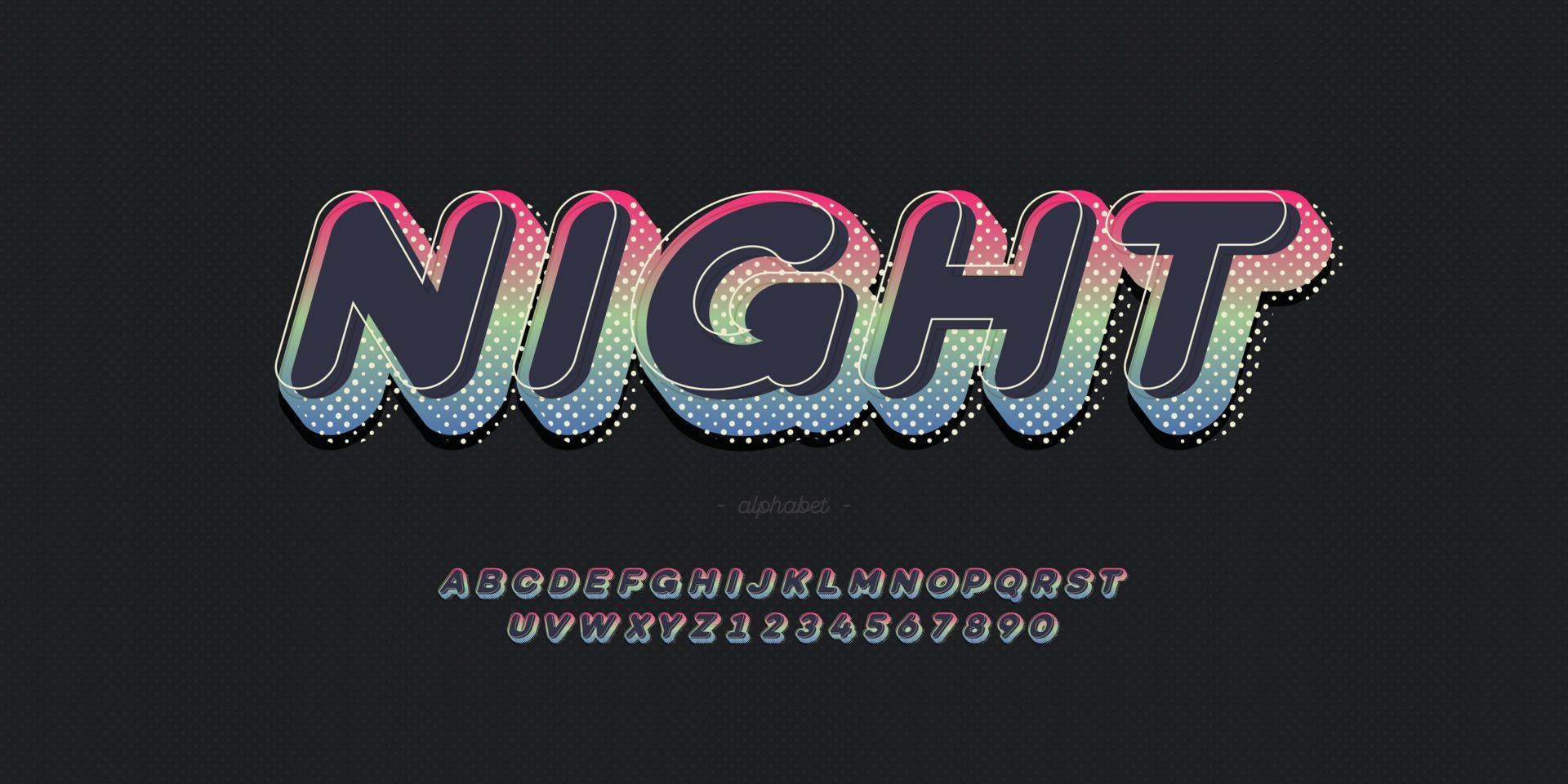 vector noche fuente 3d negrita tipografía de moda