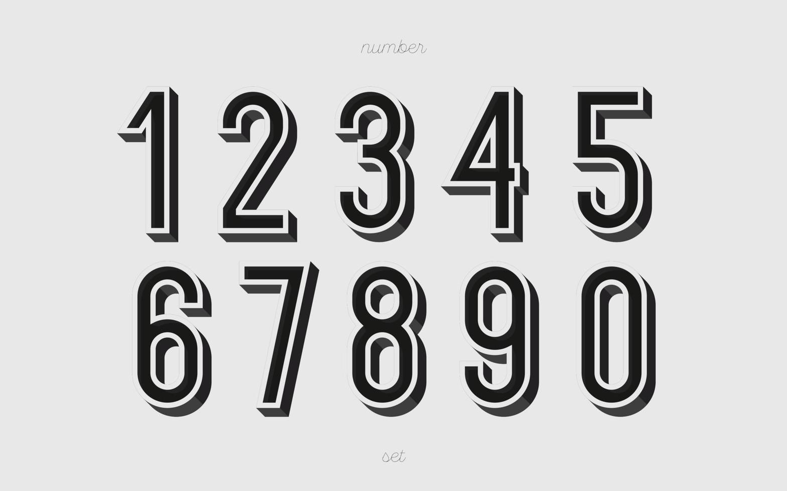 Number set 3d bold style modern typography vector