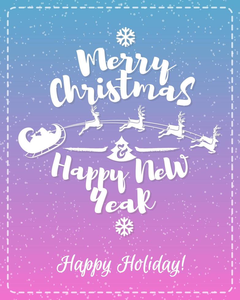 Christmas greeting card with white label consisting sign Merry Christmas enjoy and Happy New Year vector