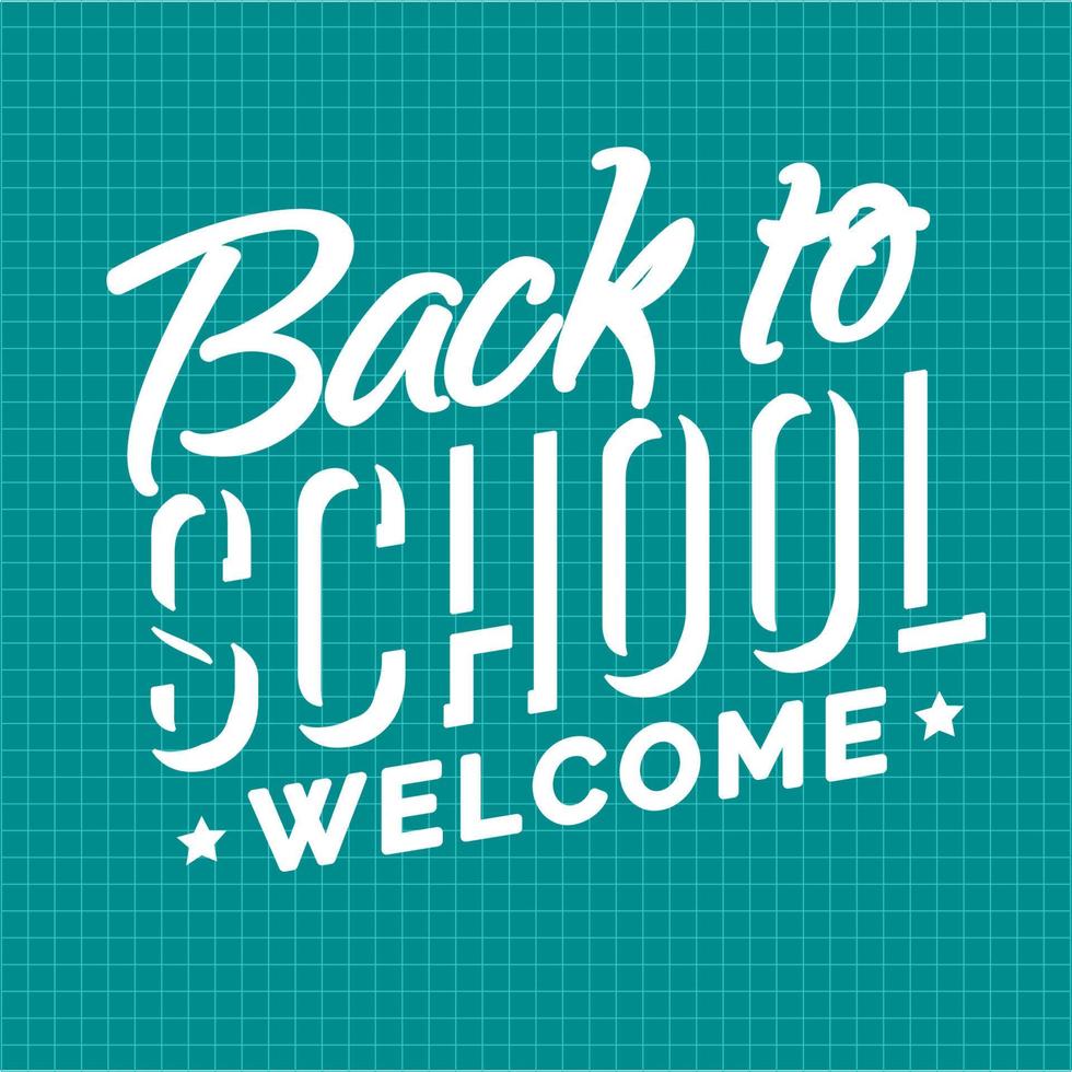 Welcome back to school emblem white color on checkered background. School shopping. vector