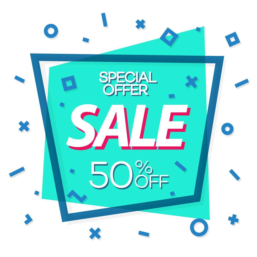 Sale banner green color with cyan frame and different shapes for special offer, advertisement vector