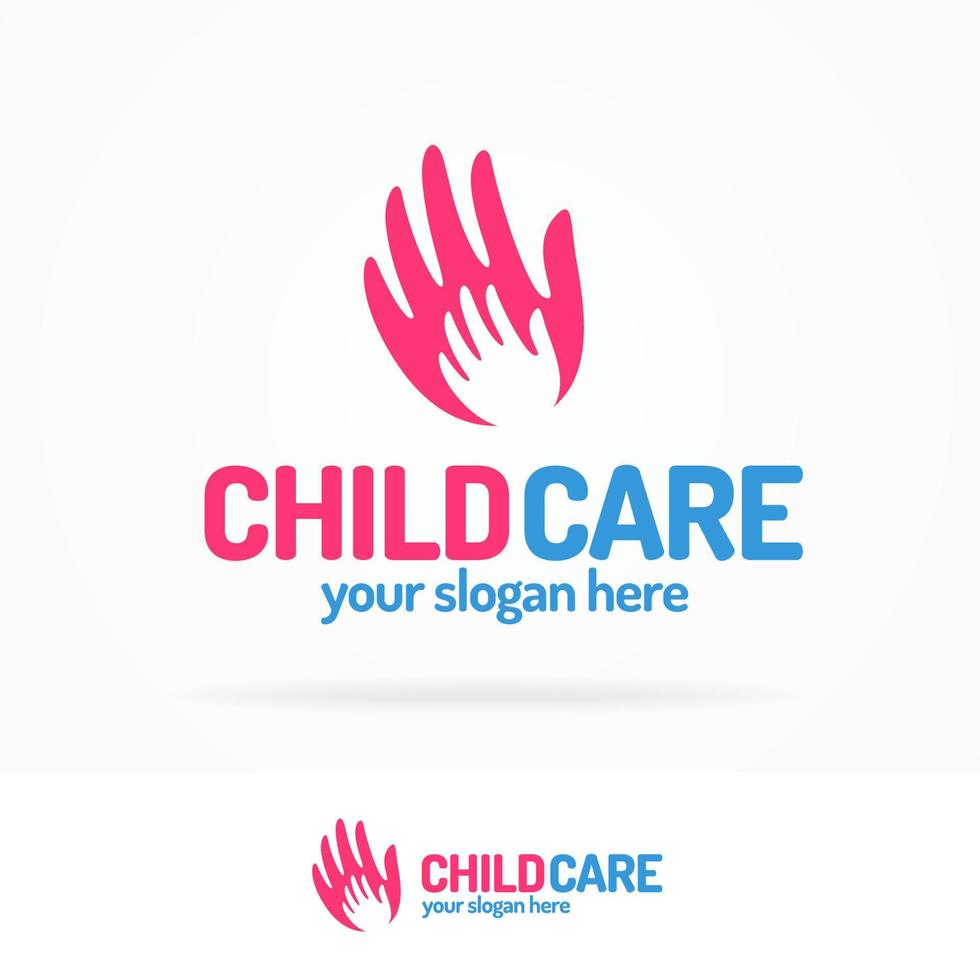 Child care logo set consisting of silhouette baby hand in big hand vector