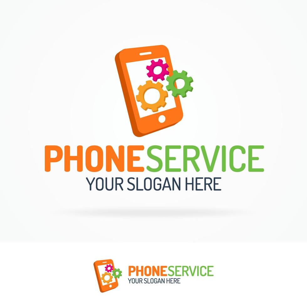 Phone service logo set with silhouette phone and gears color style vector