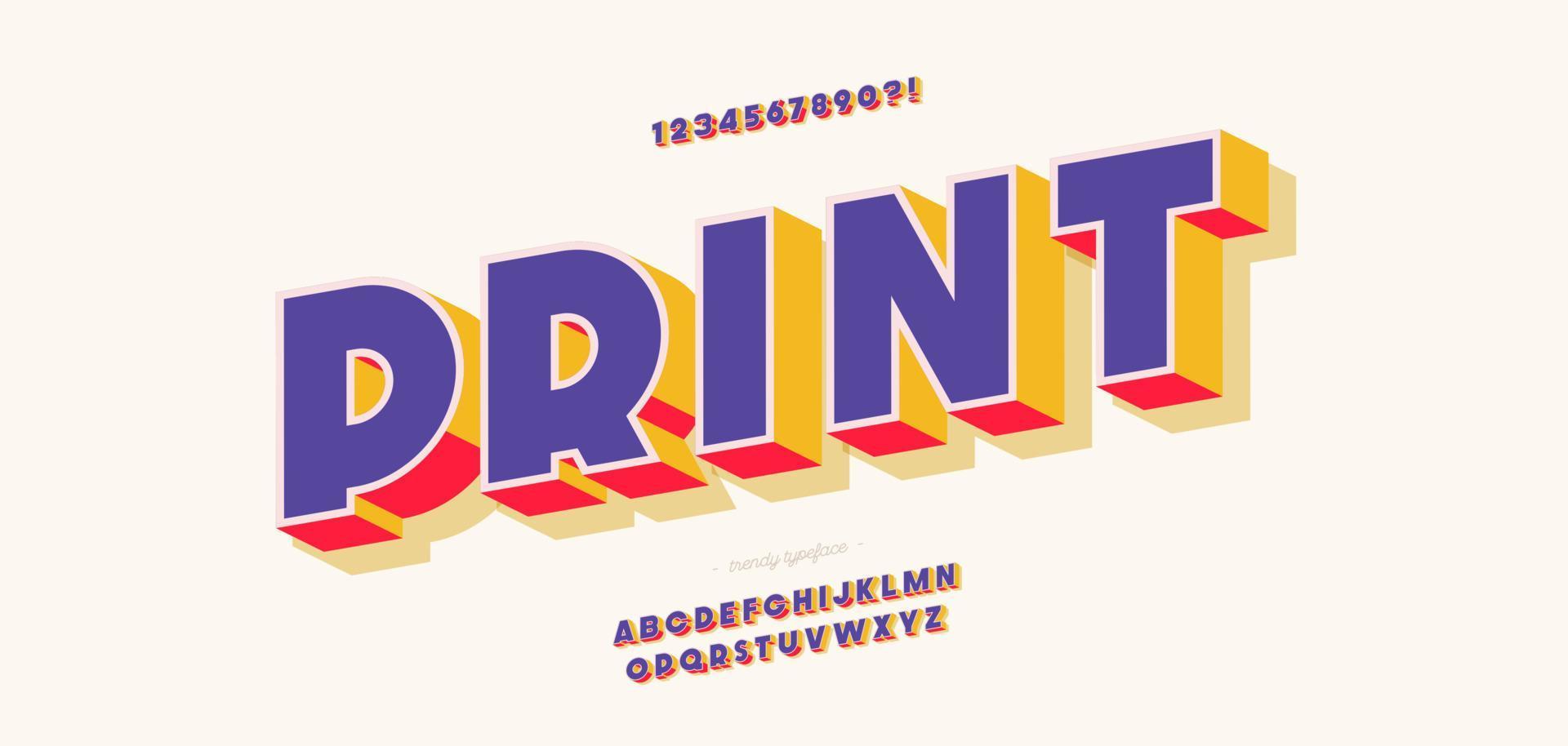 Vector font 3D bold color style modern typography