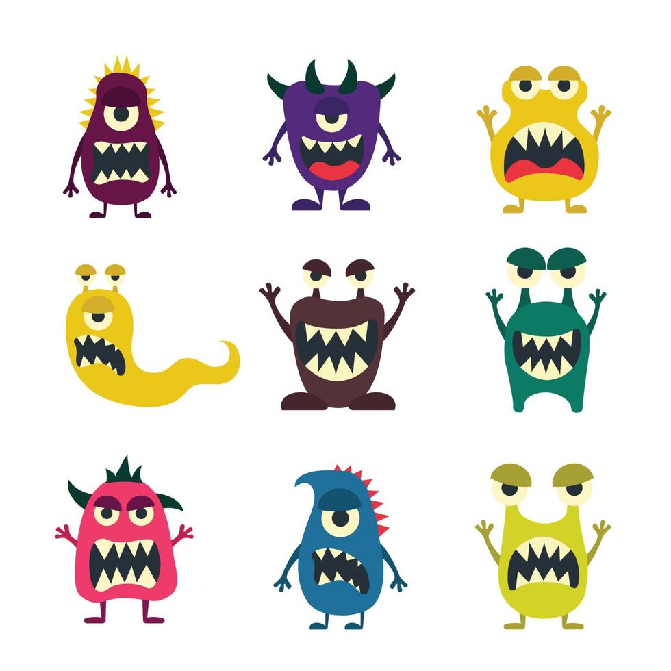 Monster set flat style different color and style isolated on white background for children game vector