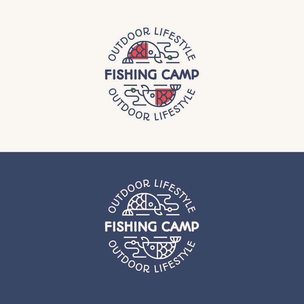 conjunto de logotipos de campamentos de pesca que consisten en peces en el anzuelo para explorar emblema, placa de viaje vector