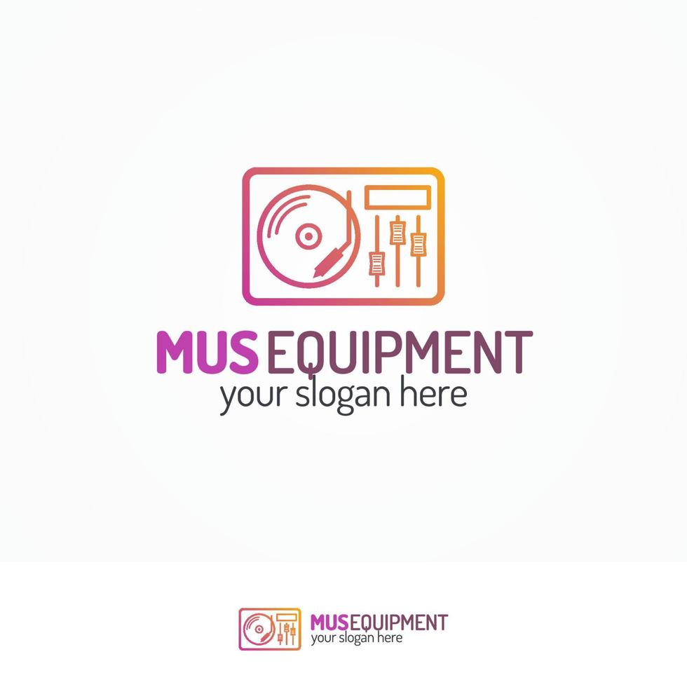 Music equipment logo set with record-player icon vector