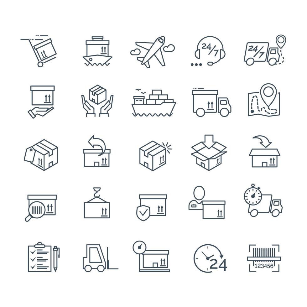 Set of delivery icons black color for your app design project. Logistic icons. Vector Ilustration