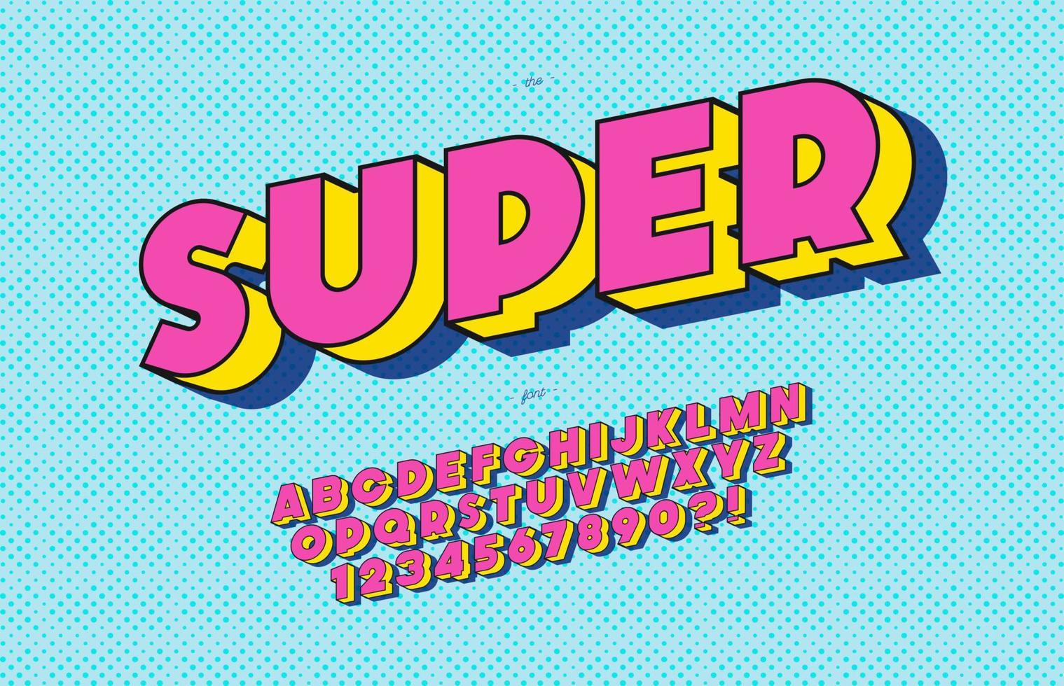 Vector super font 3d bold pop art style