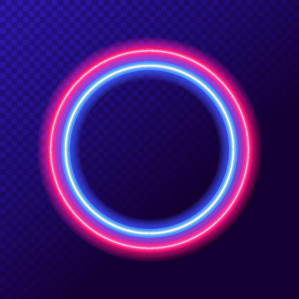 Vector neon two circles frame cyan red color