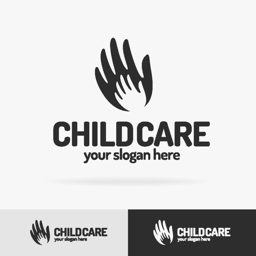 Vector child care logo set consisting of silhouette baby hand in big hand