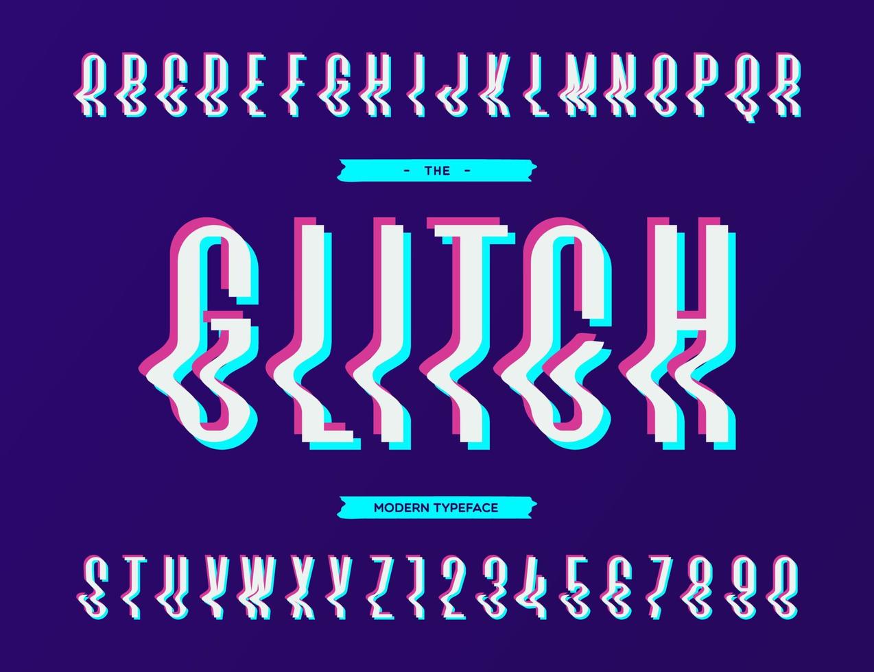 Vector glitch sans serif font.