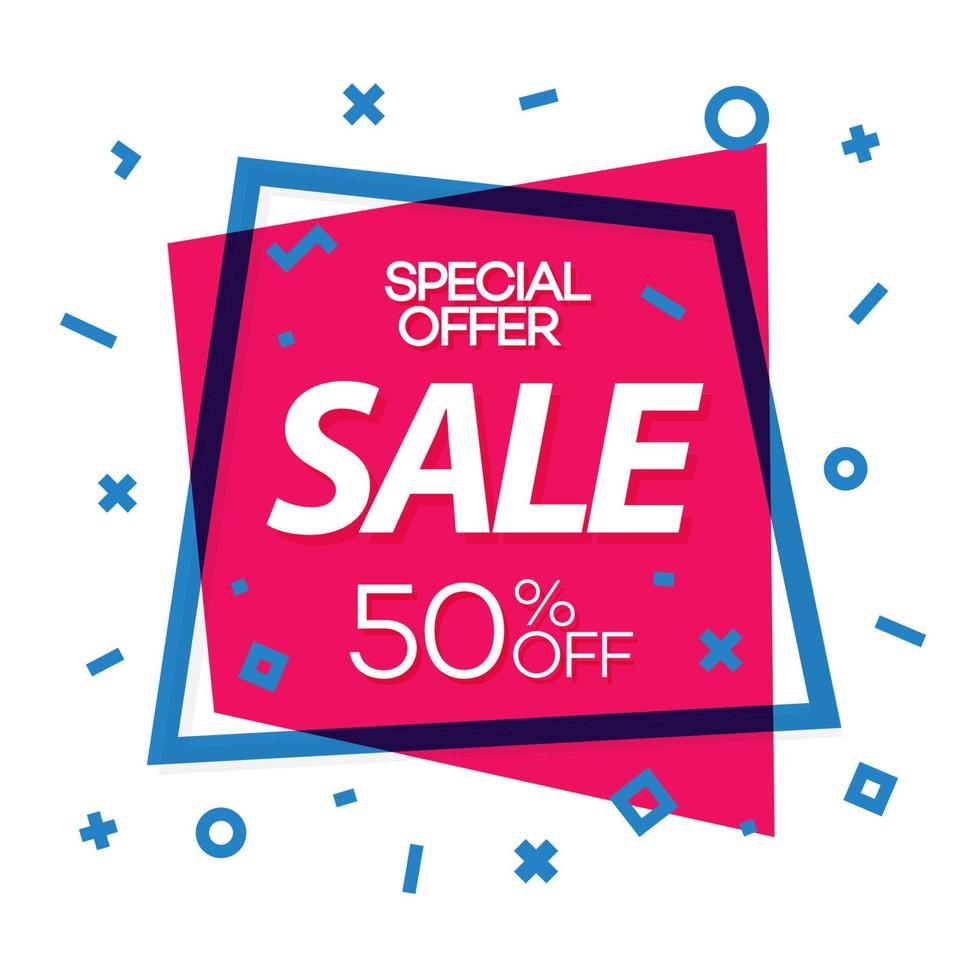 Sale banner red color with cyan frame and different shapes for black friday, special offer vector