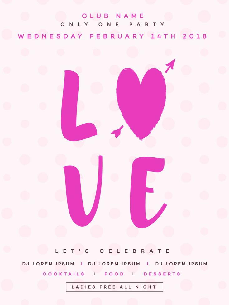 Valentines day poster party with sign love on white heart cute background for banner sale vector