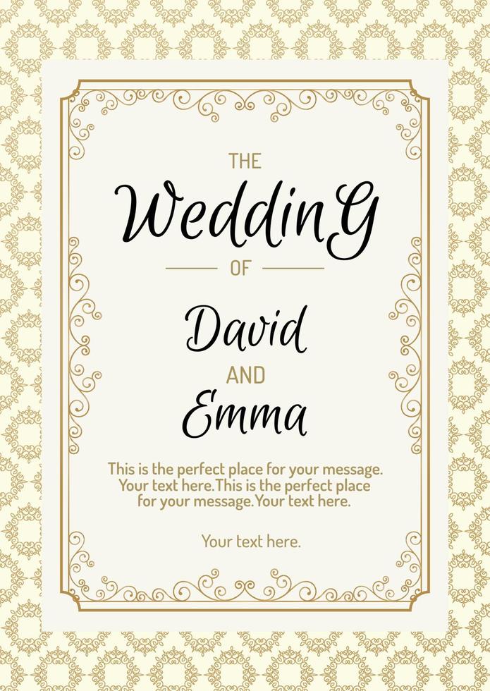 Wedding cover design template with vintage line style yellow modern color background vector