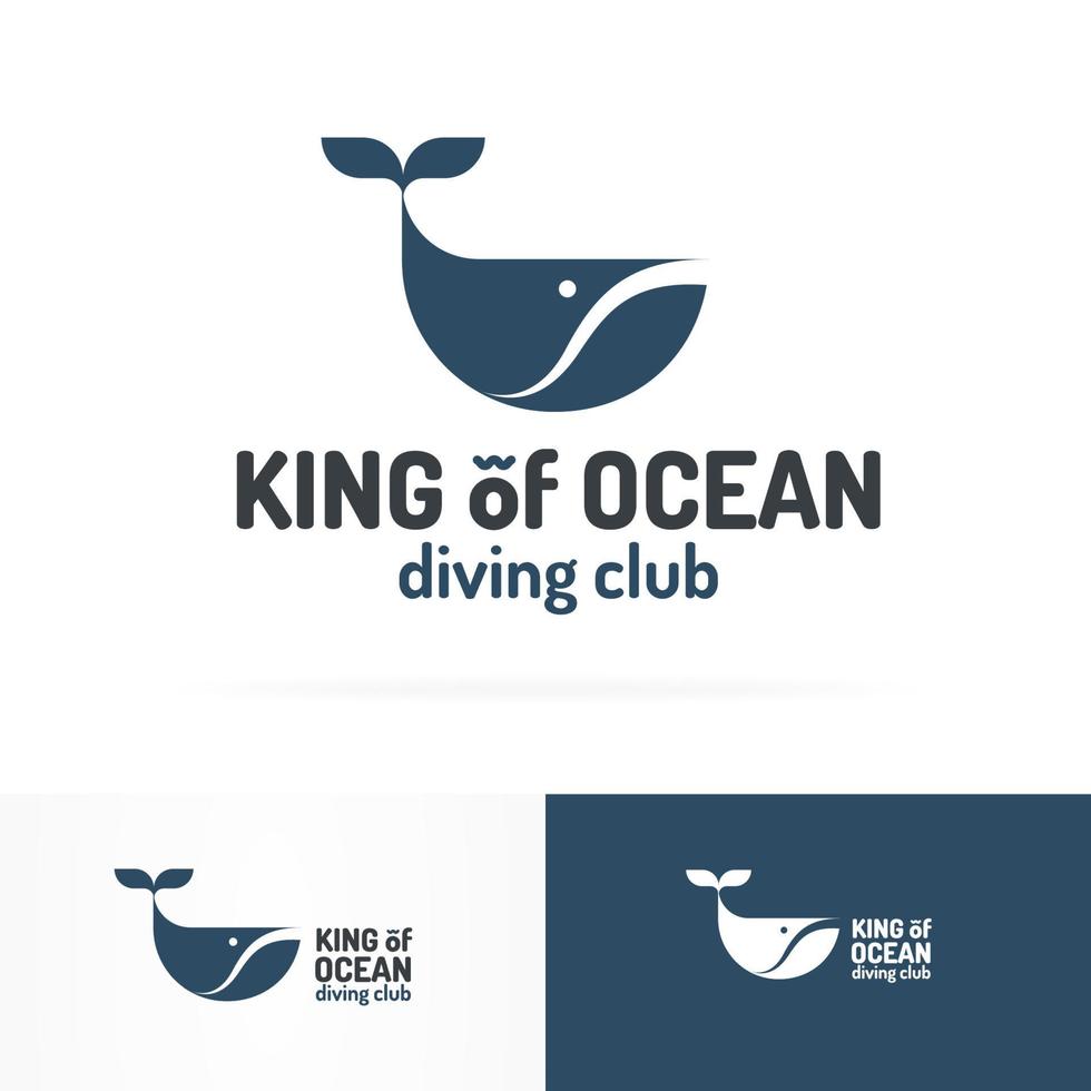 el emblema de la ballena establece un estilo plano de color azul aislado en el fondo blanco para usar en el club de buceo vector