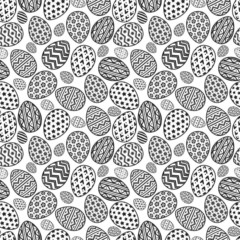 Happy easter eggs pattern black line style with different pattern for decoration vector