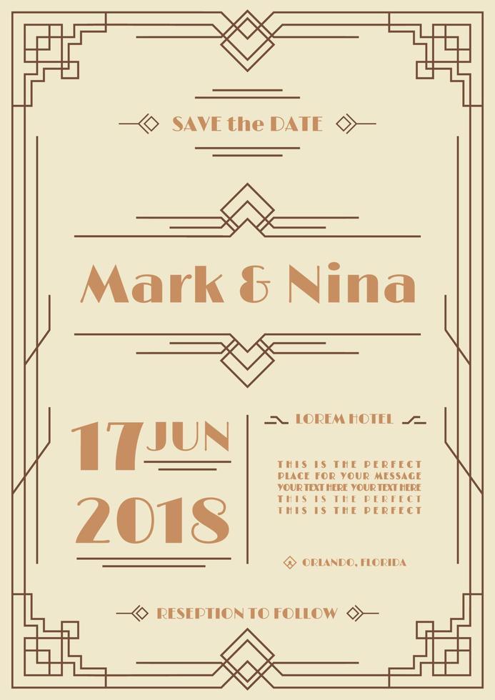 vector wedding invitation card template brown color art deco and arabic style