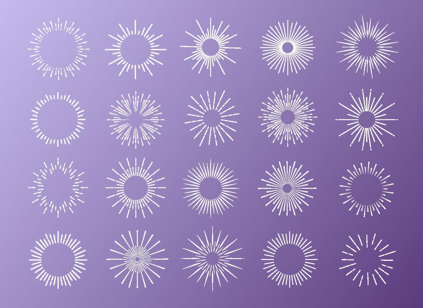 sunburst establece color blanco aislado en el fondo para el logotipo vector