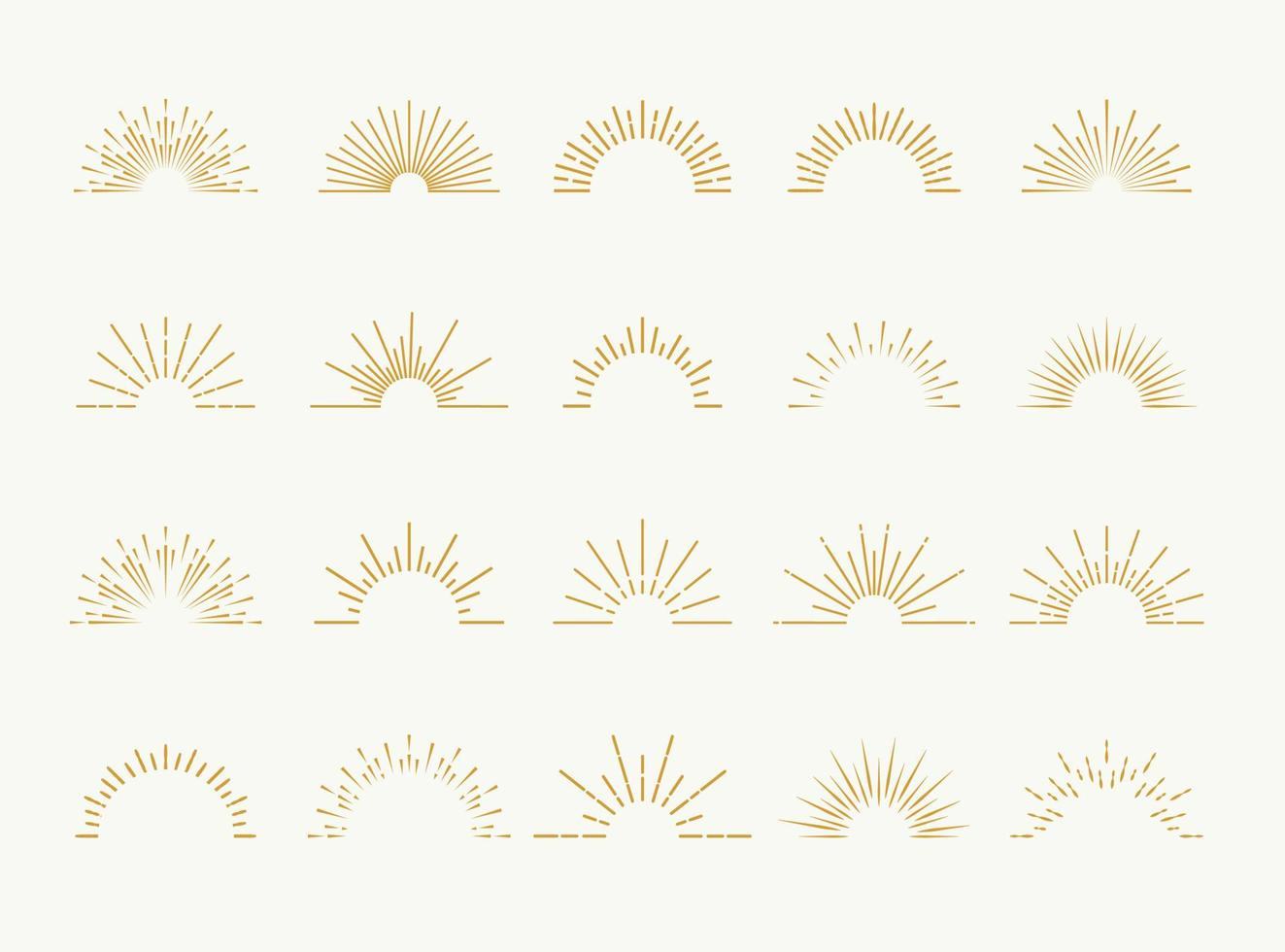 sunburst establece estilo dorado aislado en fondo blanco para logotipo, sello vector
