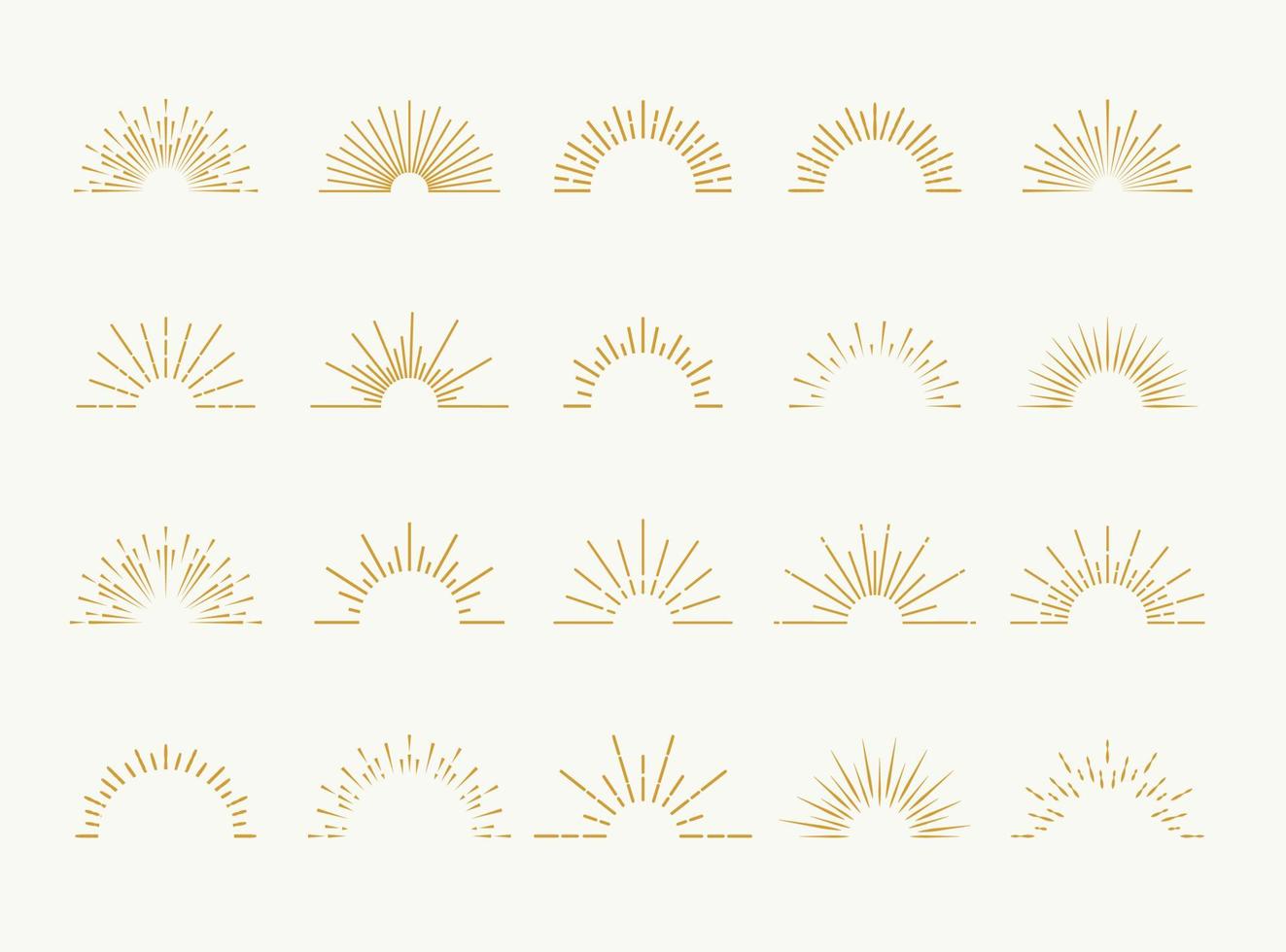 Sunburst set gold style isolated on white background for logo, stamp vector
