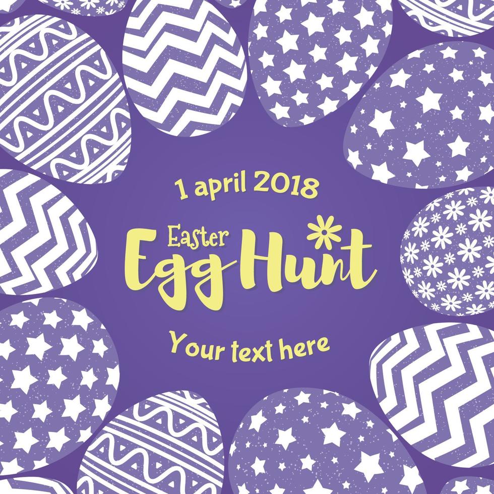 Easter egg hunt banner with purple eggs different pattern for greeting card vector