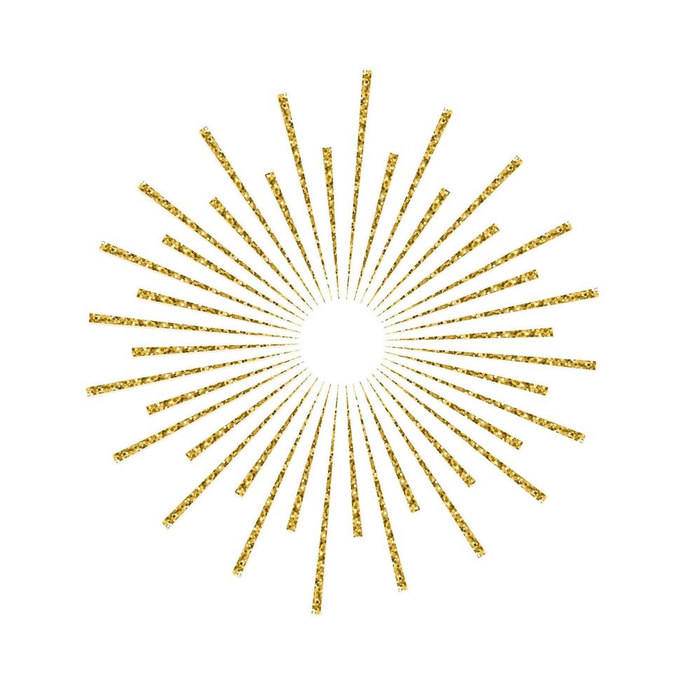 Sunburst gold glitter effect isolated on white background. Light
