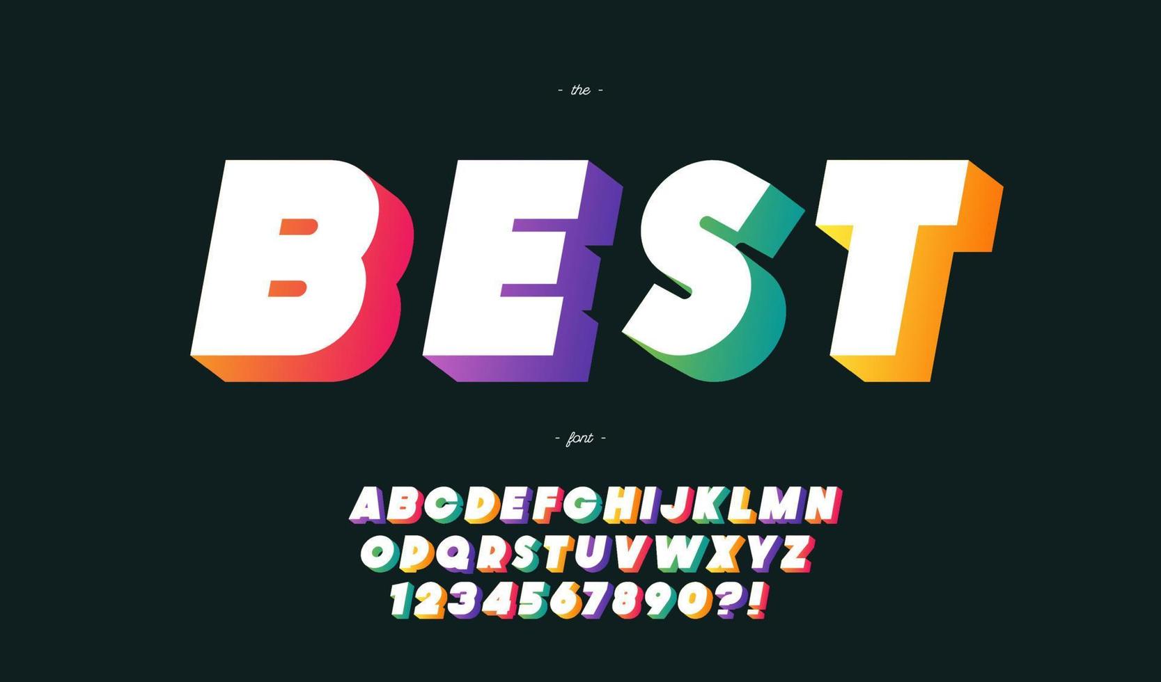 Vector best font 3d bold color style