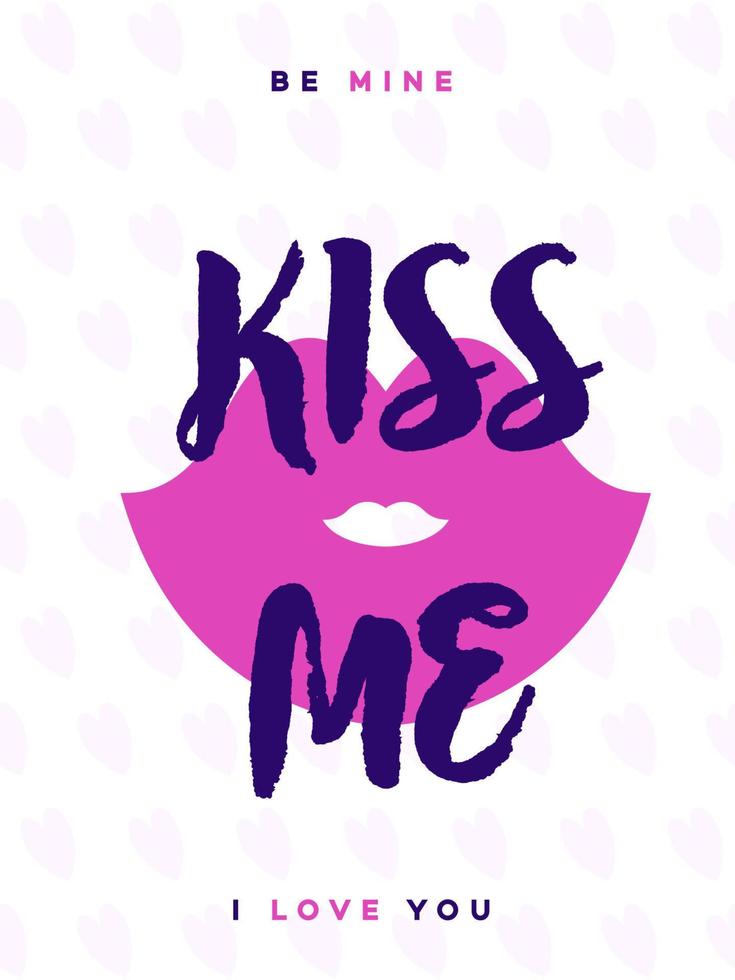 Valentines day greeting card with sign kiss me and lips on lovely cute background vector