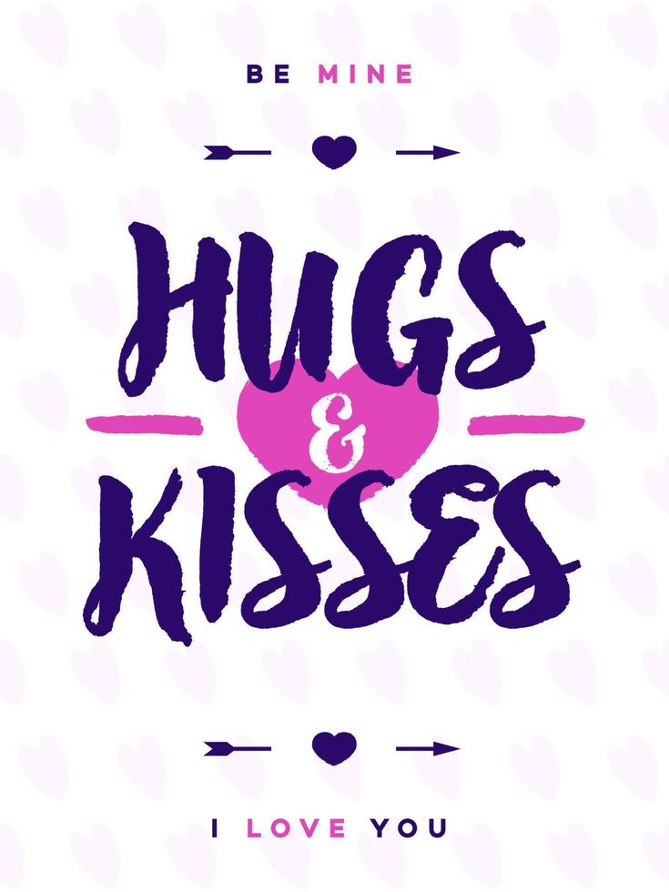 Valentines day greeting card with sign hugs and kissess on lovely cute background vector