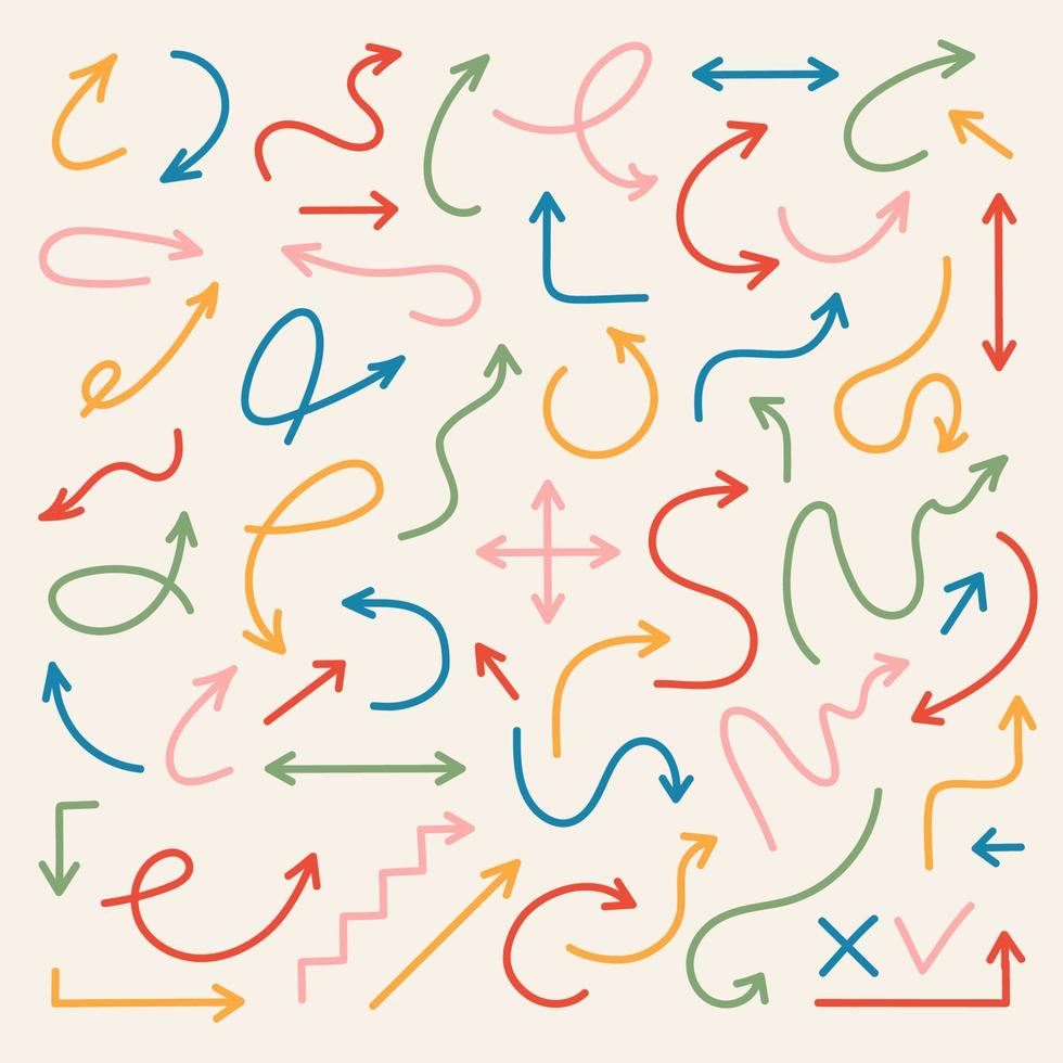 Vector arrow set hand draw color style