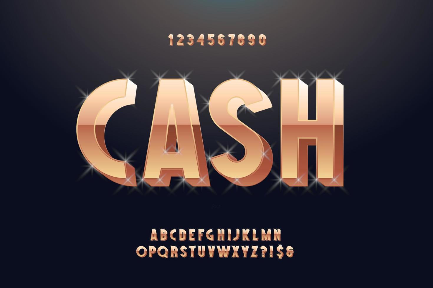 Cash font 3D bold gold style vector