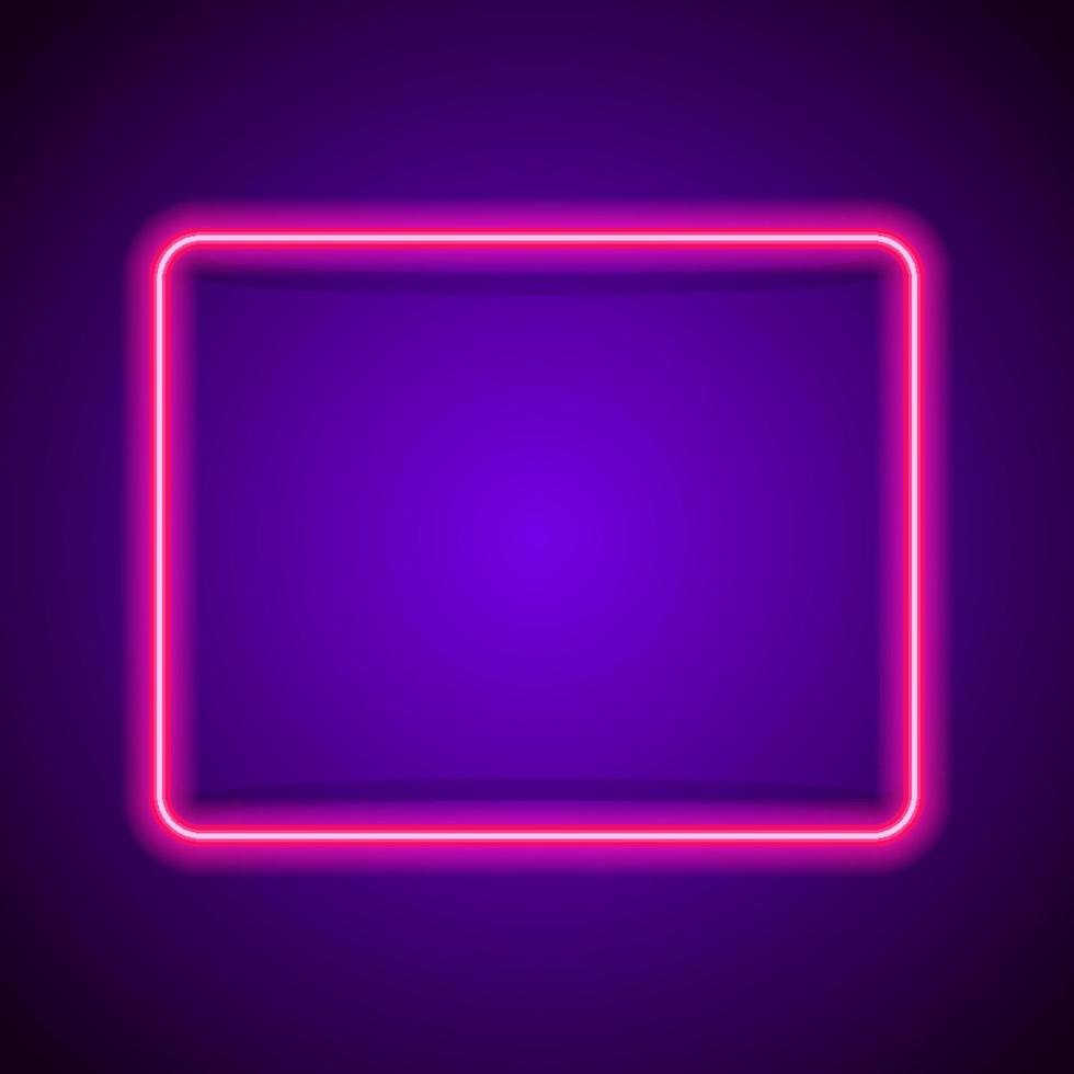 Vector neon frame pink color on purple background for cafe, banner