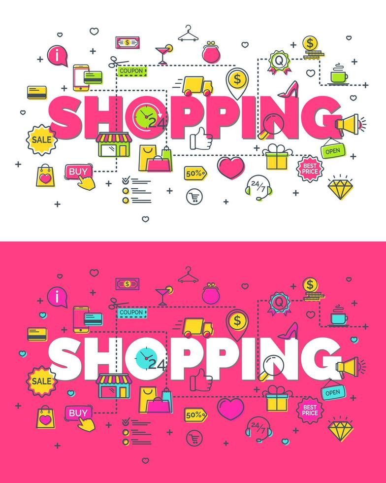 conjunto de concepto de compras con iconos modernos de línea delgada. concepto de idea creativa. diseño de estilo artístico para idea de negocio, banner de sitio web. ilustración vectorial vector