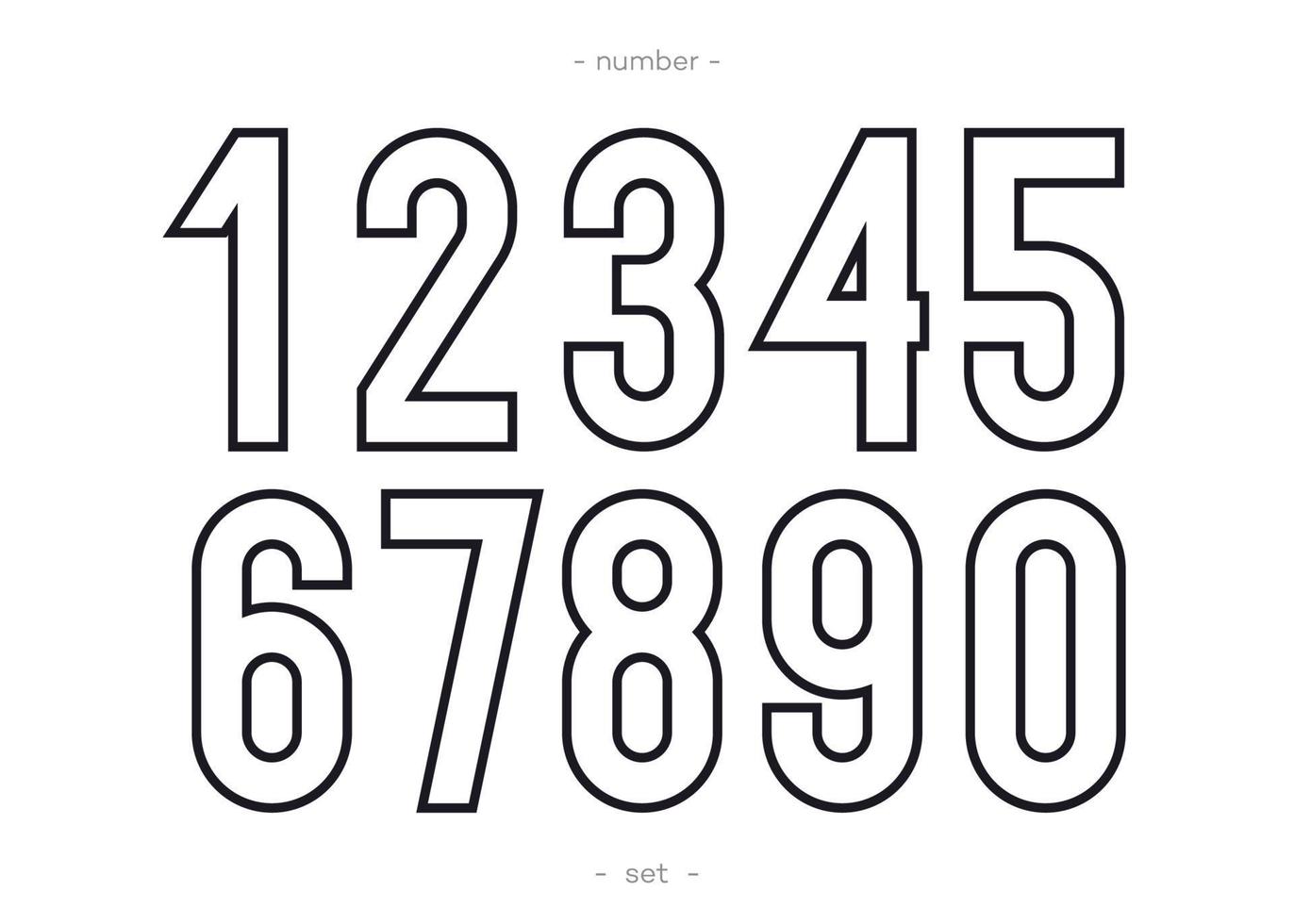 Vector number set bold line style