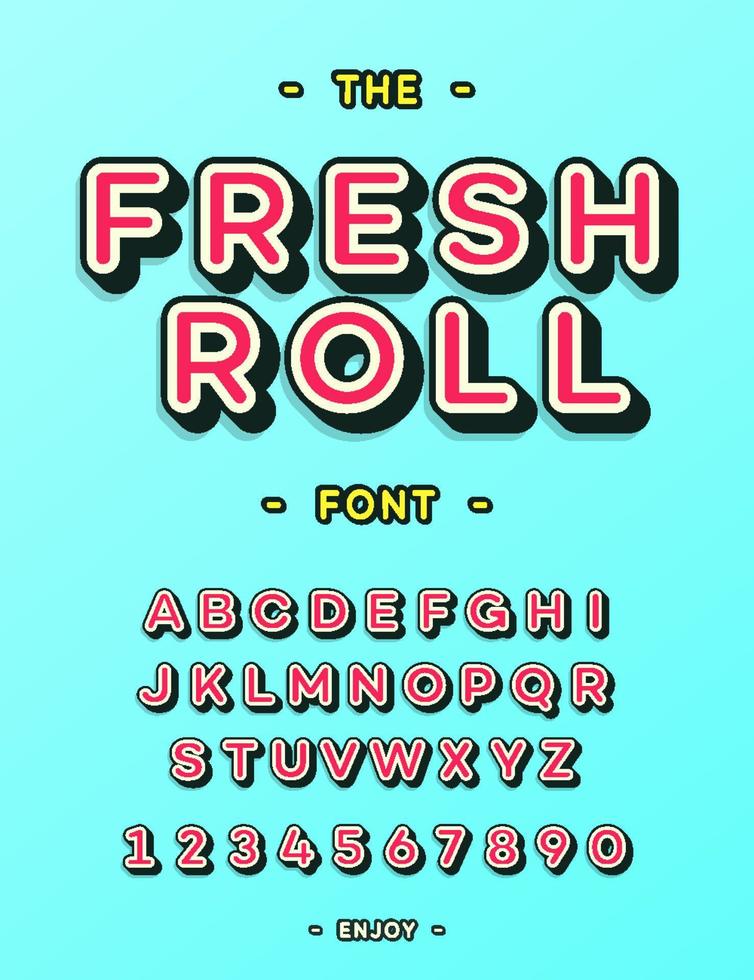 Fresh roll font cool typography. Modern alphabet for menu, card vector
