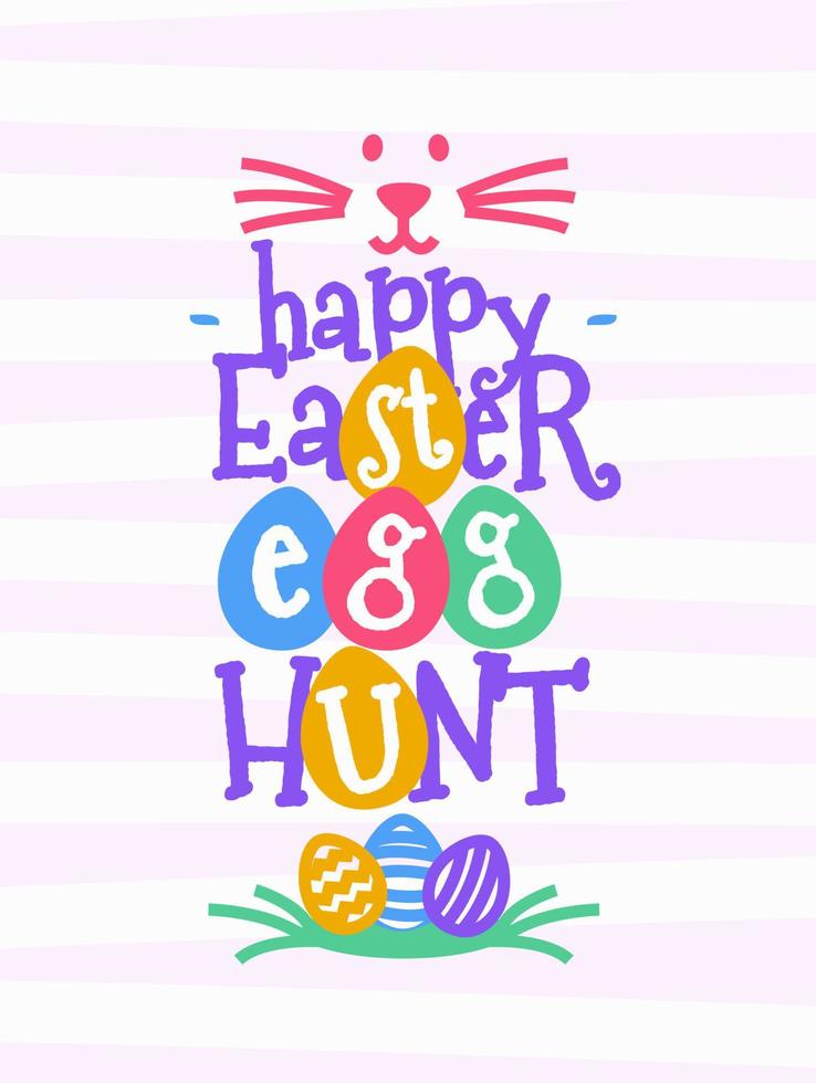 Easter greeting card with wish - happy easter egg hunt and bunny colorful style vector