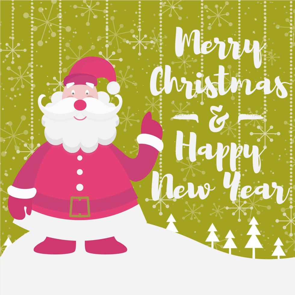 Christmas greeting card with cute santa claus, xmas trees vector