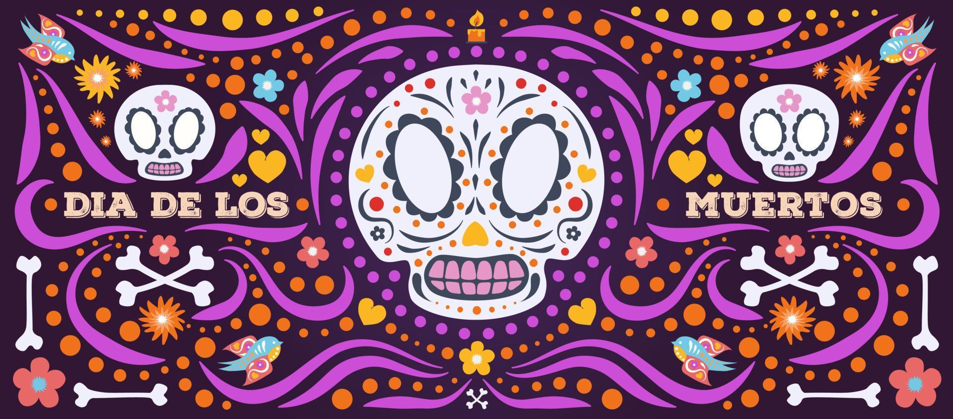 día de los muertos banner estilo colorido vector