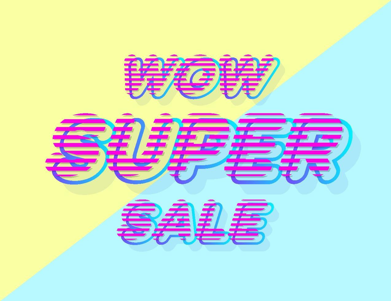 wow super sale banner estilo colorido sobre fondo azul amarillo para promoción vector