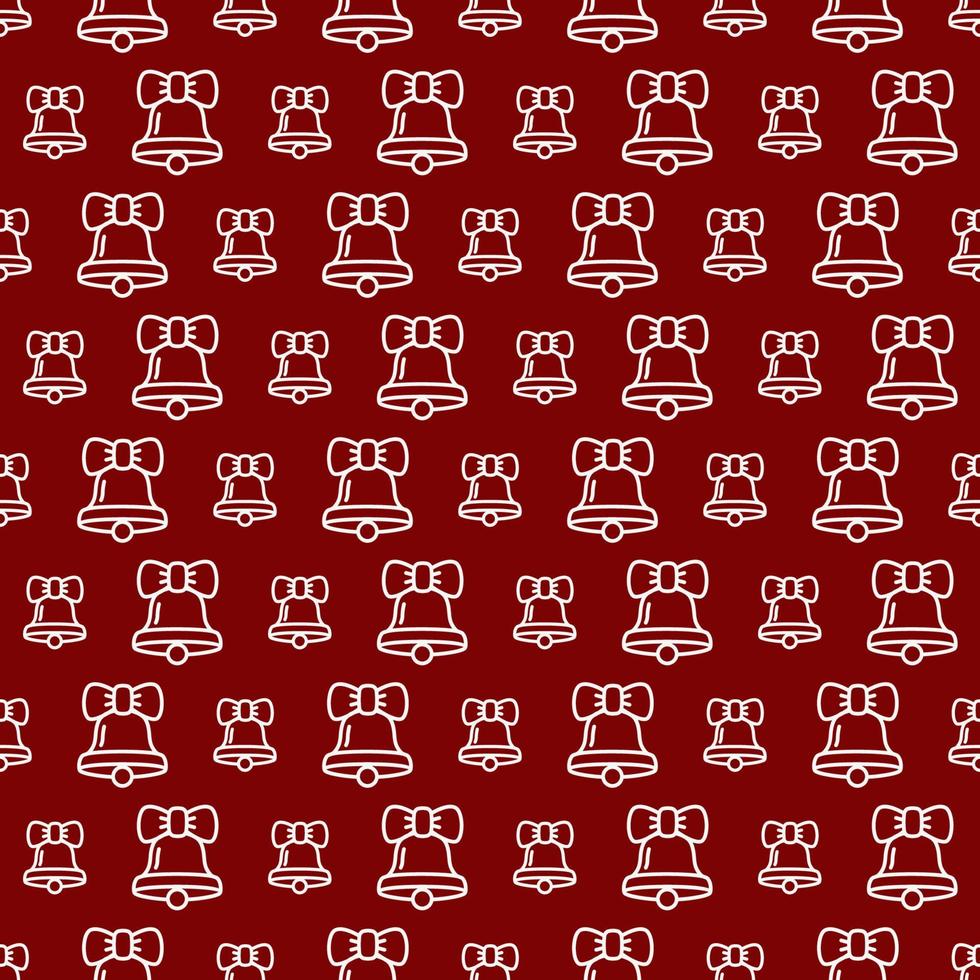 Christmas bell seamless pattern white line style on red background for product promotion vector