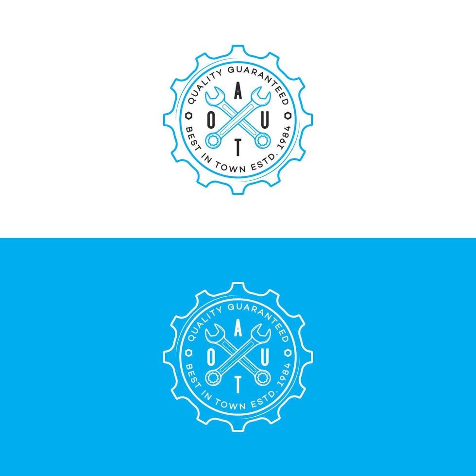 Set of auto logo with gear and wrench line style isolated on background for auto repair shop vector
