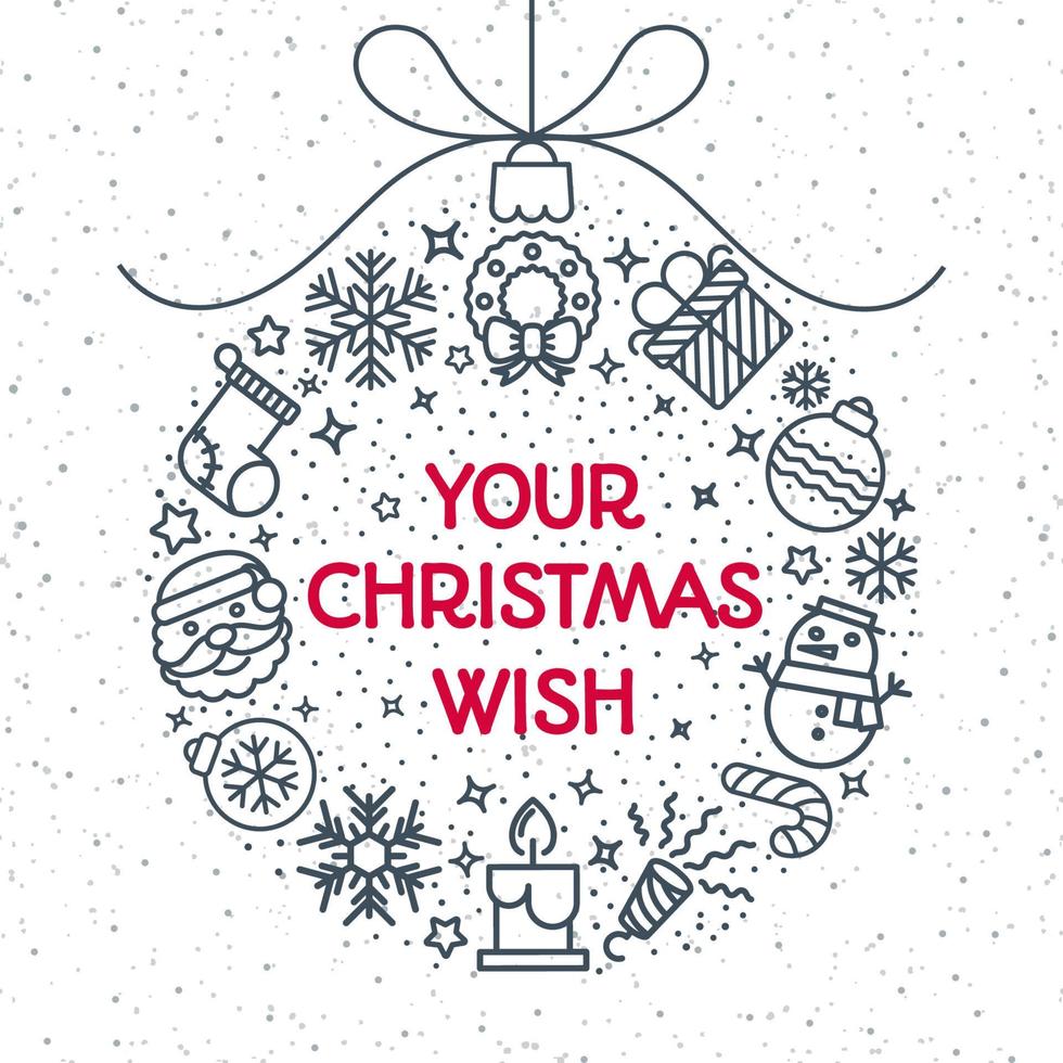 Christmas ball consisting of christmas icons line style and place for your christmas wish vector
