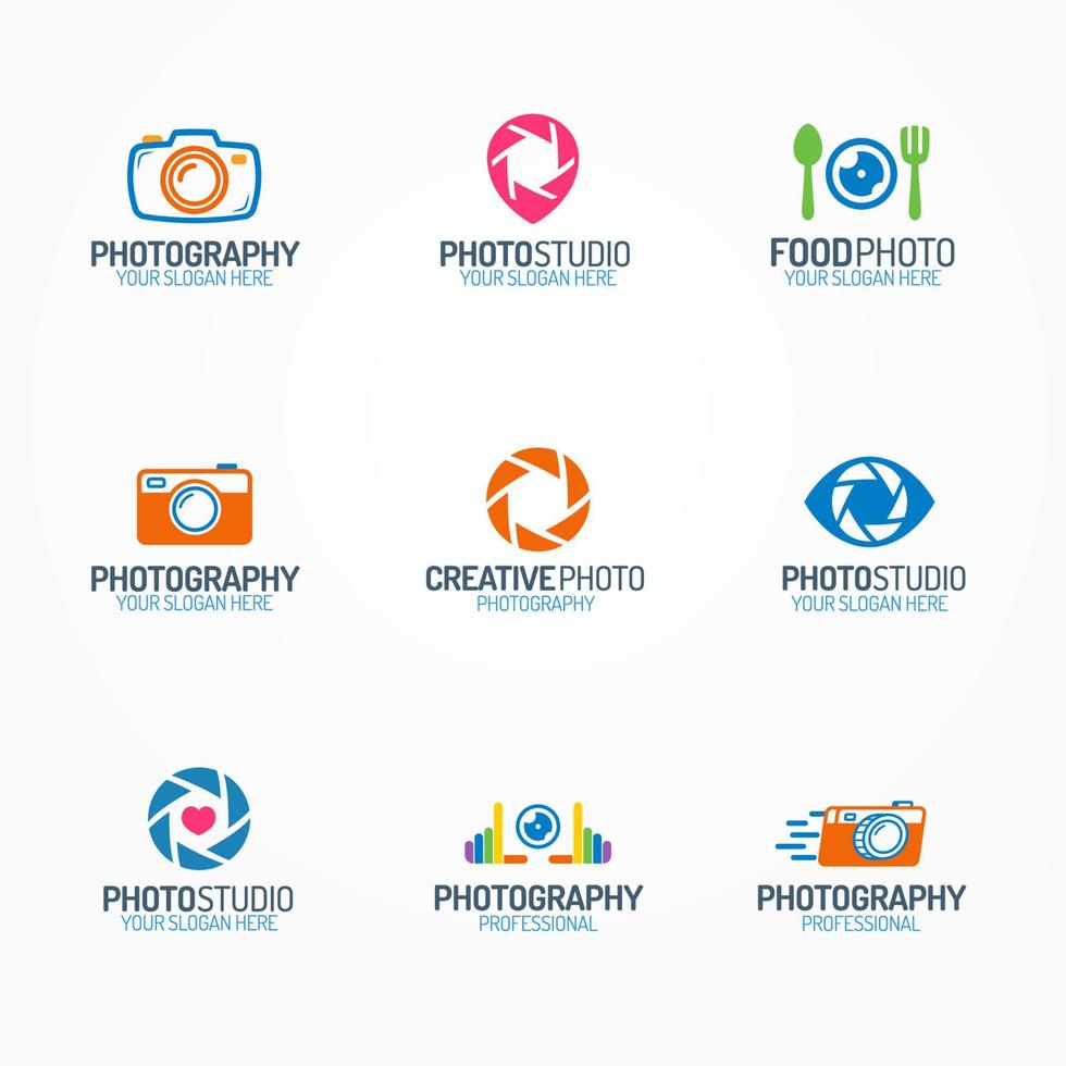 Photography and photo studio logo set color style vector